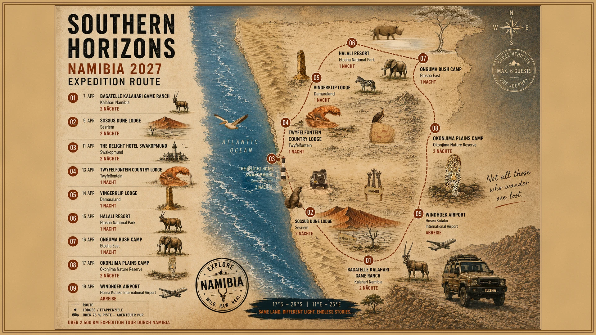Expedition Route: Vorläufige Routenkarte · Namibia 2027